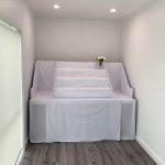 Skirting boards, architraves & blinds are fitted and the Maitri altar is moved in ready for offerings.